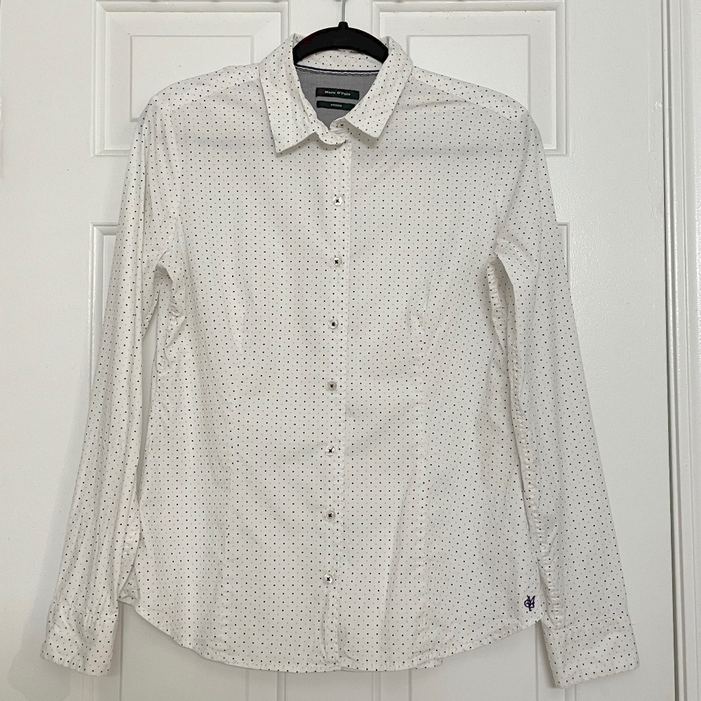 Women’s Marc O’Polo White Navy & Light Blue Mini Square Check Button Up Shirt